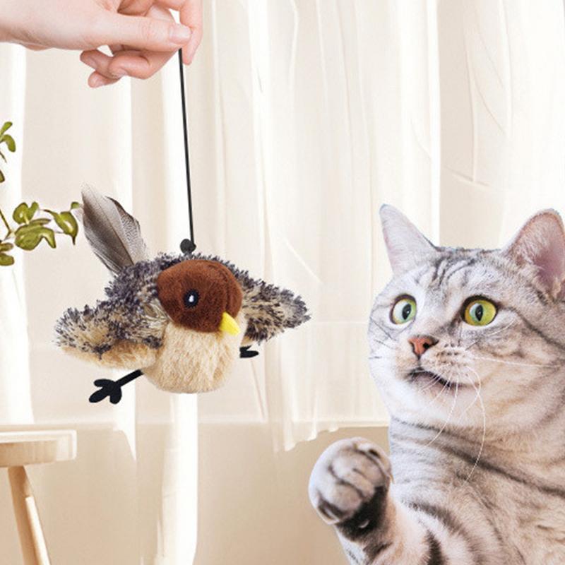 Flapping Bird Cat Toy Touch-Activated Lifelikes Sparrow Snowy Owl Chirping Cat Toy For Indoor Interactive Relieve Boredom