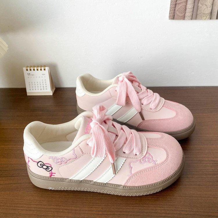 Pink moral training shoes female ugly cute spring chic niche round head student sports little white shoes