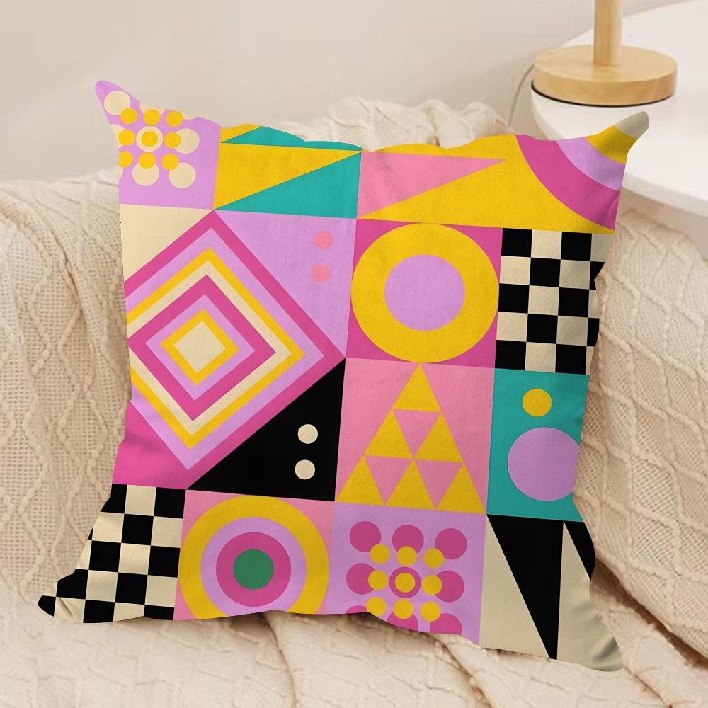 Geometric patterns Cushion Cover Short plush Doublesided Print Square Throw Pillow Covers Sofa Home Cushion Decor