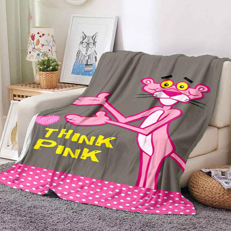 Pink Panther Flag Cartoon Print Blanket Camping Trip Sofa Blanket Outdoor Plush Blanket Nap Blanket Air Conditioning Blanket