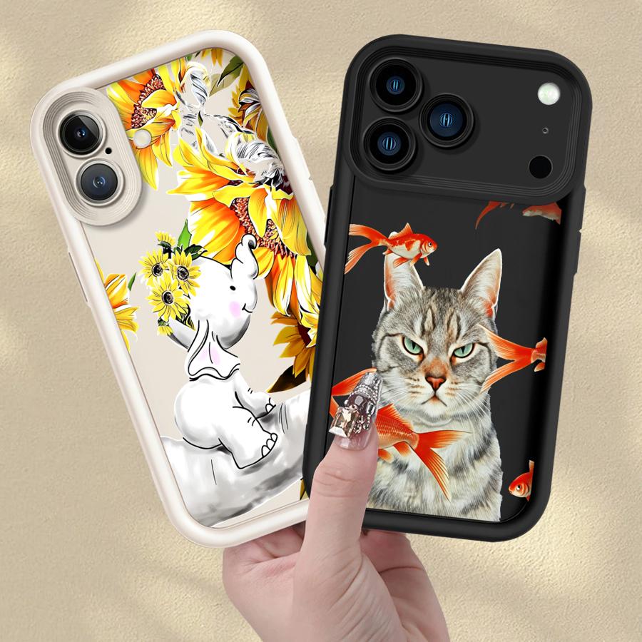 Чехол для iPhone 17 Pro Max 11 14 15 Plus Air 17e 12 Pro 13 16 Чехол для телефона Животные Кошки Слоны