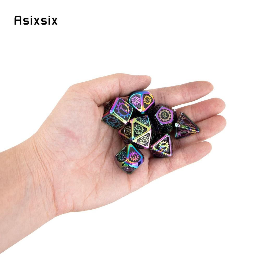 7 шт. красочные зубчатые колеса, металлические кубики, набор твердых металлических многогранных кубиков, подходящий для ролевой игры, настольной игры, карточной игры