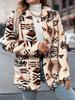 Women's Aztec Geometric Print Hooded Fleece Coat - Mid-Length Casual Winter Jacket with Front Pockets, Machine Washable & Single-Button Closure