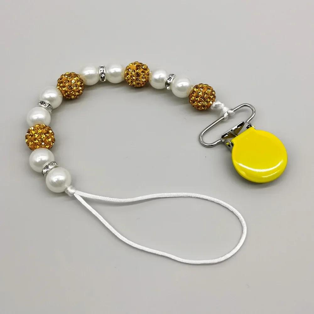 1 Piece Glitter Shiny Baby Pacifier Clip Retro European Crystal Princess Infant Boy Girl Nipple Clip Chain  Baby Accessories