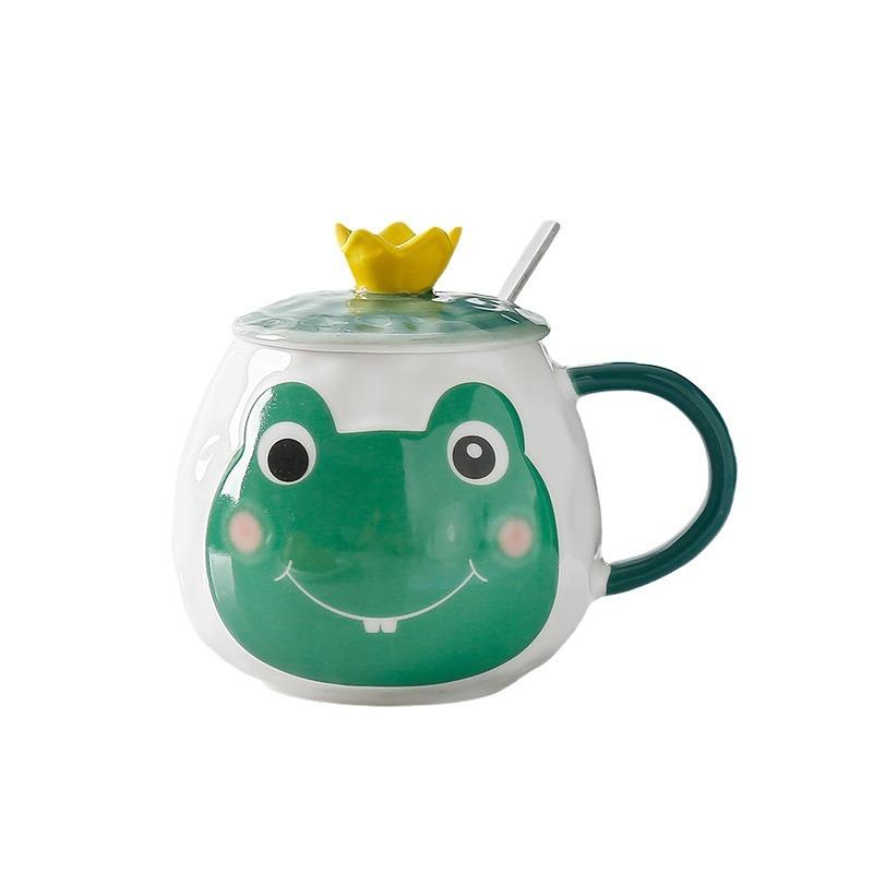 Creative and Personalized Ceramic Cup with Lid Mug Souvenir Cartoon Water Cup High Looking Household Cup with Spoon