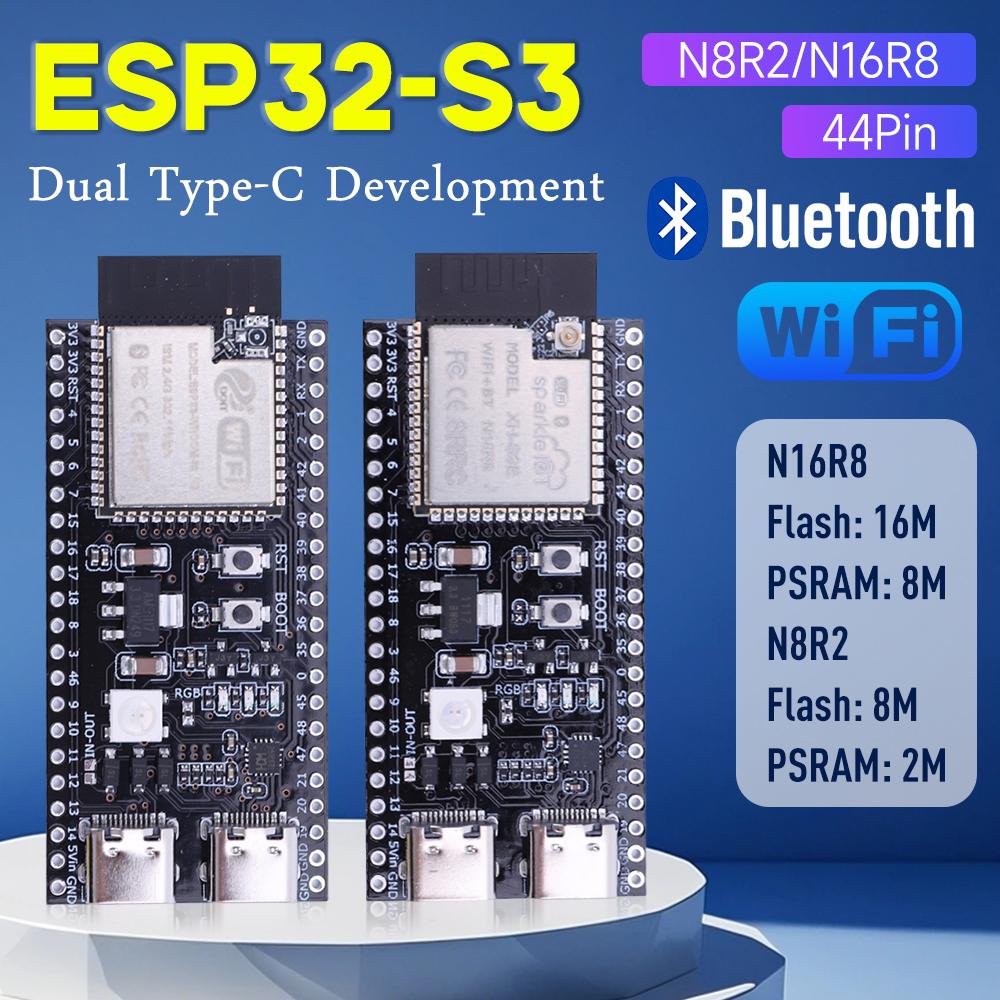 1 шт. Плата разработки ESP32 S3 Dual Type-C Плата расширения WiFi 2,4 ГГц WiFi BT Модуль для Arduino 8 МБ PSRAM 16 МБ FLASH N16R8 44 контакта