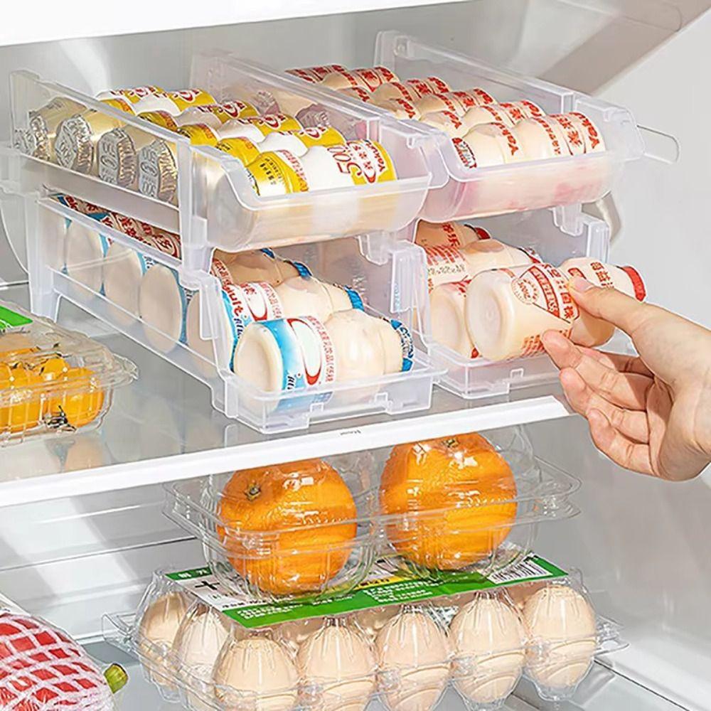 Large Capacity Refrigerator Drink Holder Rolling Refrigerator Storage Box Beverage Dispenser