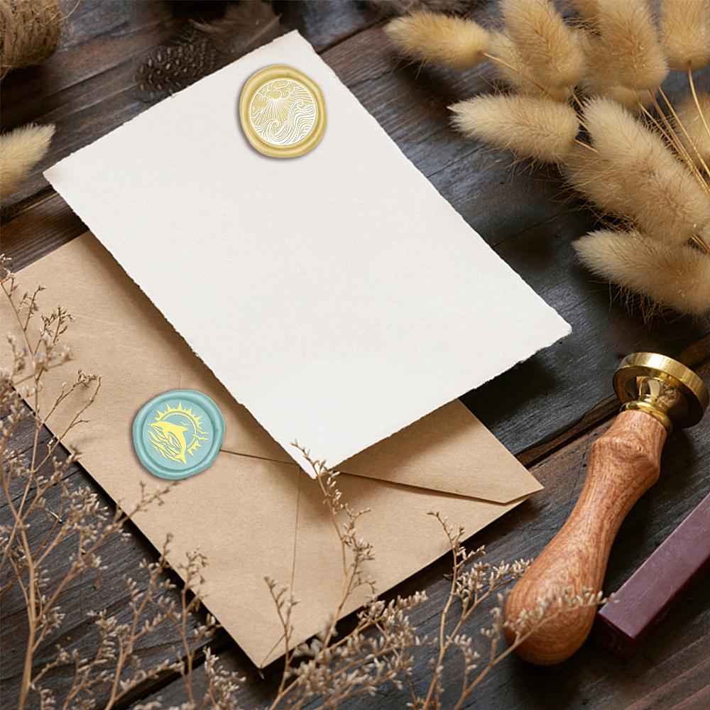 Морская жизнь тема Сургучная печать Ретро печать из сургуча Дельфин, Волновой узор Съемная латунная головка для конверта, открытки, упаковки