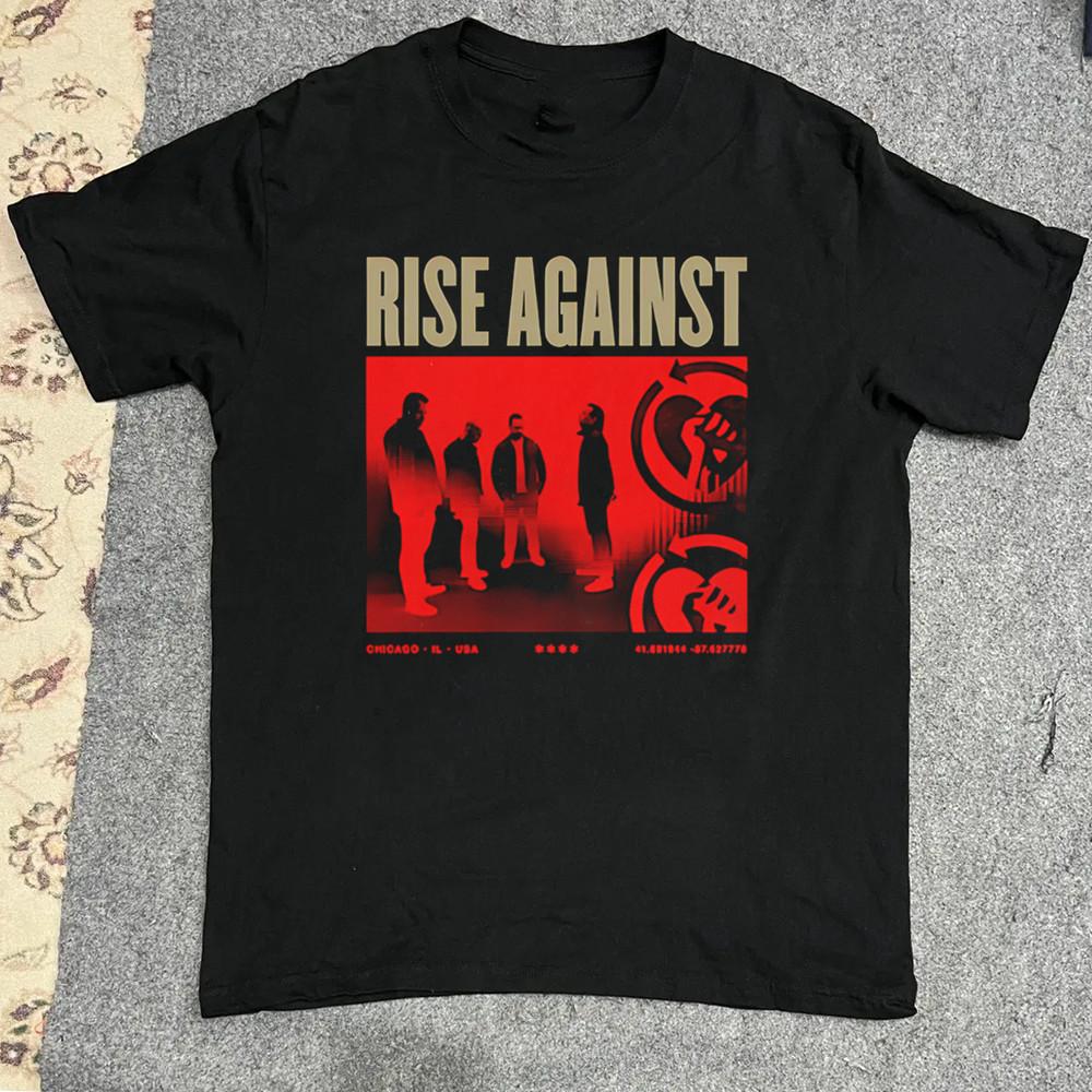 Rise Against Футболка с логотипом тура 2025 года Чикаго Черная Все размеры Подарок для фаната AR1323 Унисекс Футболка