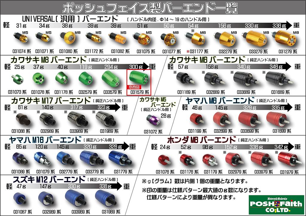 POSH 031579-12 Противовес руля, Сверхтяжелый противовес руля, Оригинальная ручка Kawasaki для M8, Шампанское золото
