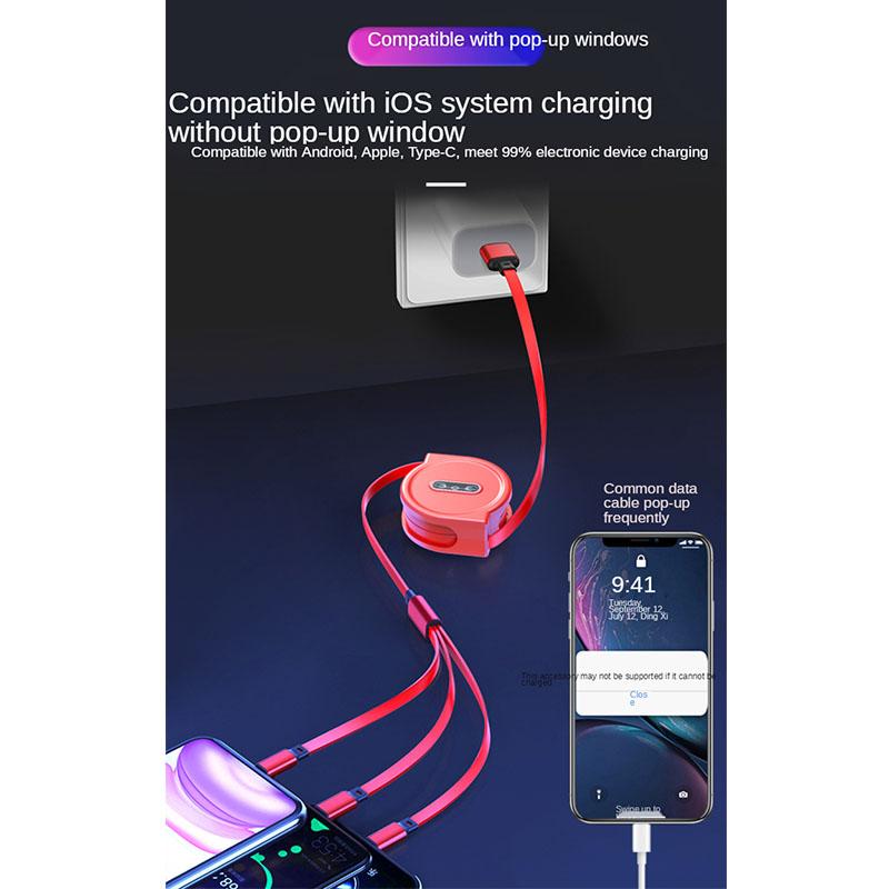 3 In 1 Charging Cable Retractable USB Charge 2.4A Fast Charging Portable Cable Micro Type-C for iPhone