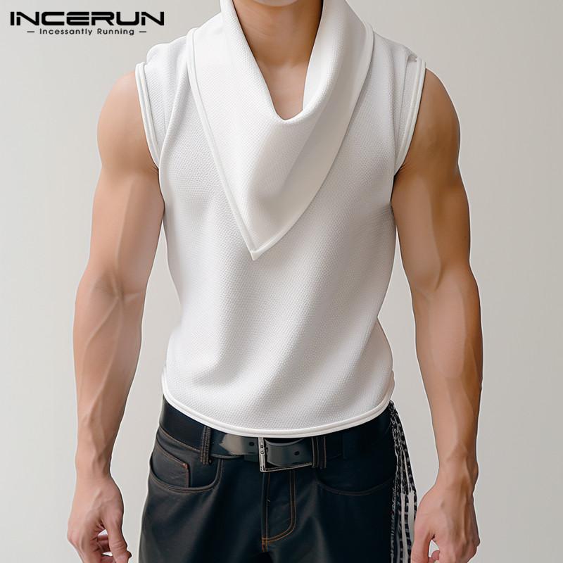 INCERUN Men Turtleneck Solid Color Casual Sleeveless Tank Tops