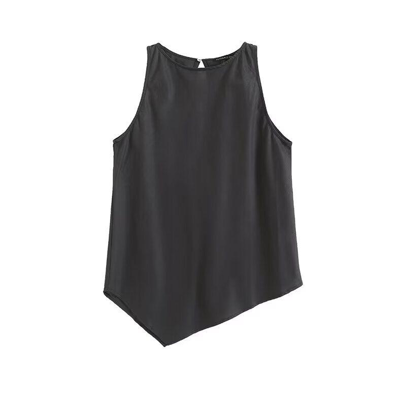 Fashion Style 2024 Summer New Arrival Women's Sleeveless Versatile Elegant Graceful Asymmetrical Design Ramie Sleeveless Shirt