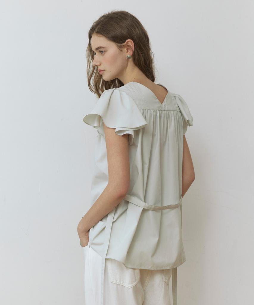ADAUL Pixie Ruffle Wing Belted Blouse - Ash Khaki