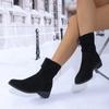2024 Hot Sale Shoes Female Zipper Women's Boots Winter Round Toe Suede Warm Solid Short Barrel Chunky Heels Plus Size Boots
