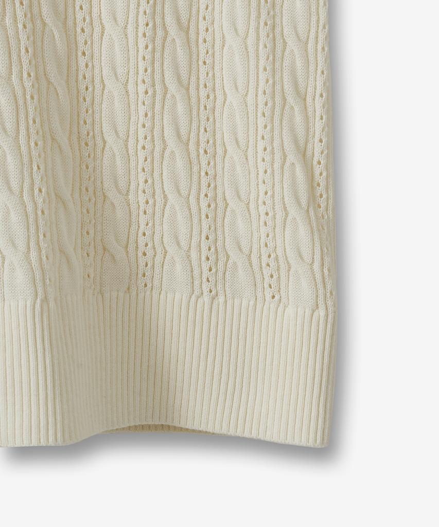 BLOND9 Cable Punched Short Sleeve Collared Knit_Cream