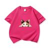 Kids Cotton T Shirt Peeking Calico Cat Graphic Print Crew Neck Short Sleeve Tee Casual Breathable Boys Girls Summer Tops