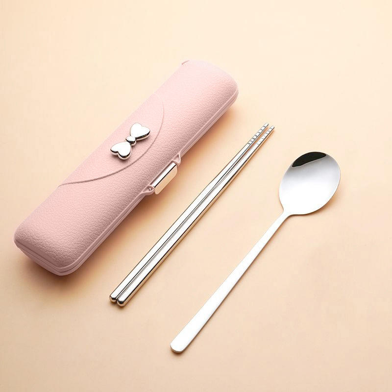 2/3 шт. портативные столовые приборы из нержавеющей стали для студентов, для улицы, симпатичные корейские ложки, вилки и палочки для еды, подарочный набор