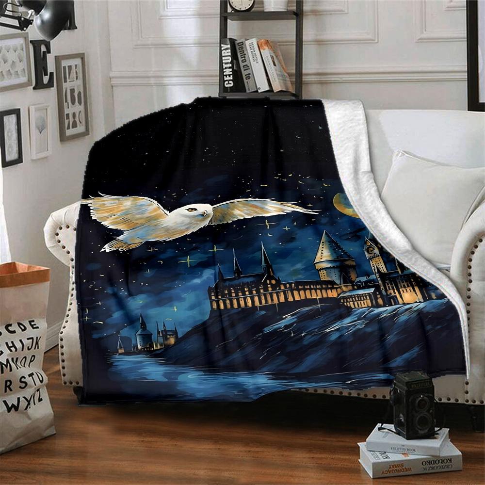 1pc Hogwarts Owl Flannel Blanket Soft Warm Throw for Home, Office, Travel, All-Season Cozy Bedding Gift L1482