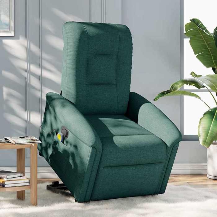 VidaXL Reclining Massage Armchair Dark Green Fabric, Lift Recliner, Recliner for People 3303270