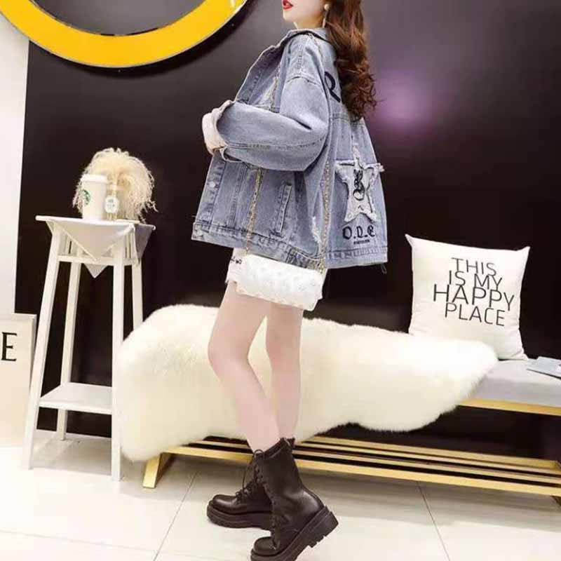 Broken Denim Jacket Women's Spring Korean Loose Casual Thin Embroidered Bf Style Top