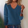 Women Sweater V-Neck Long Sleeve Ribbed Trim Pullover Knitted Tops Casual Loose