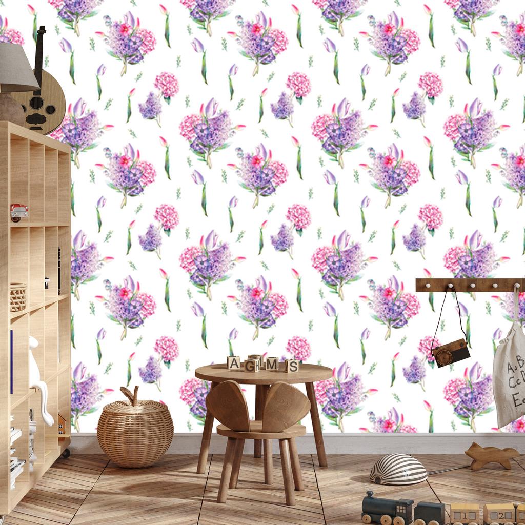 Lavender wallpaper with flowers for living room and bedroom 50x1000