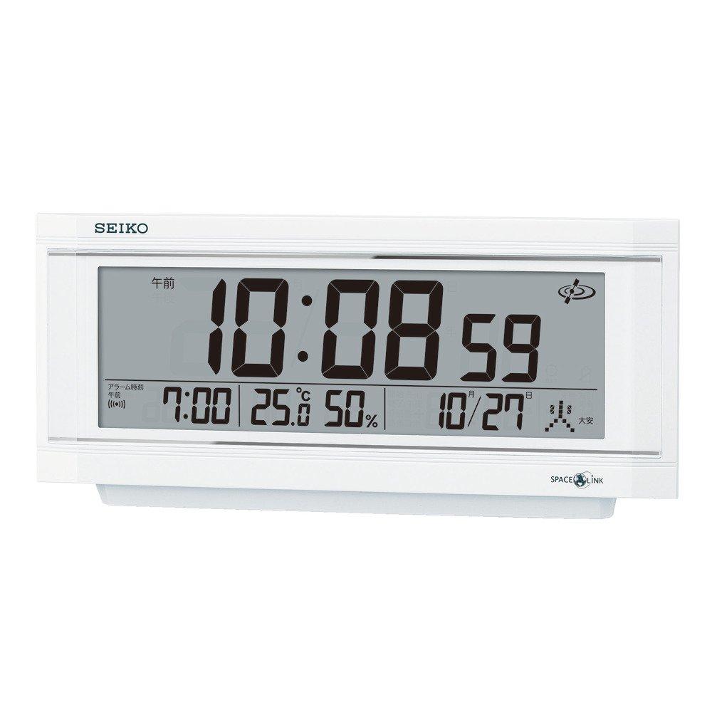 Seiko Clock Table Clock Alarm Clock Satellite Radio Digital Calendar Temperature and Humidity Display Alarm with Light SPACELINK GP501W