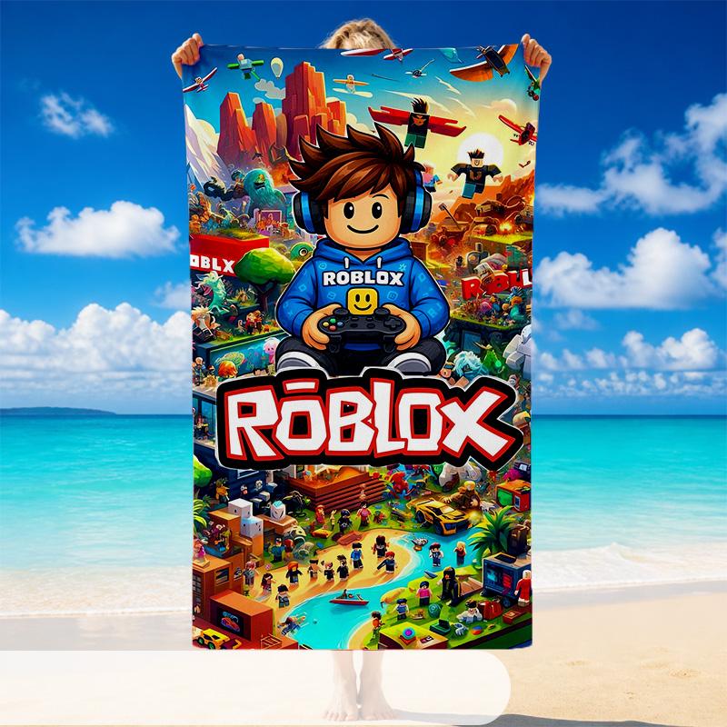Быстросохнущее пляжное полотенце с узором Roblox, Легкое впитывающее полотенце для бассейна, пляжа, отпуска