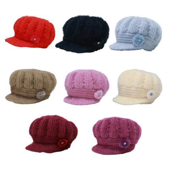 Женская вязаная шапка с удлиненным козырьком, утолщенная плюшевая зимняя шапка, однотонная, с цветочным декором, теплая шапка, модные аксессуары