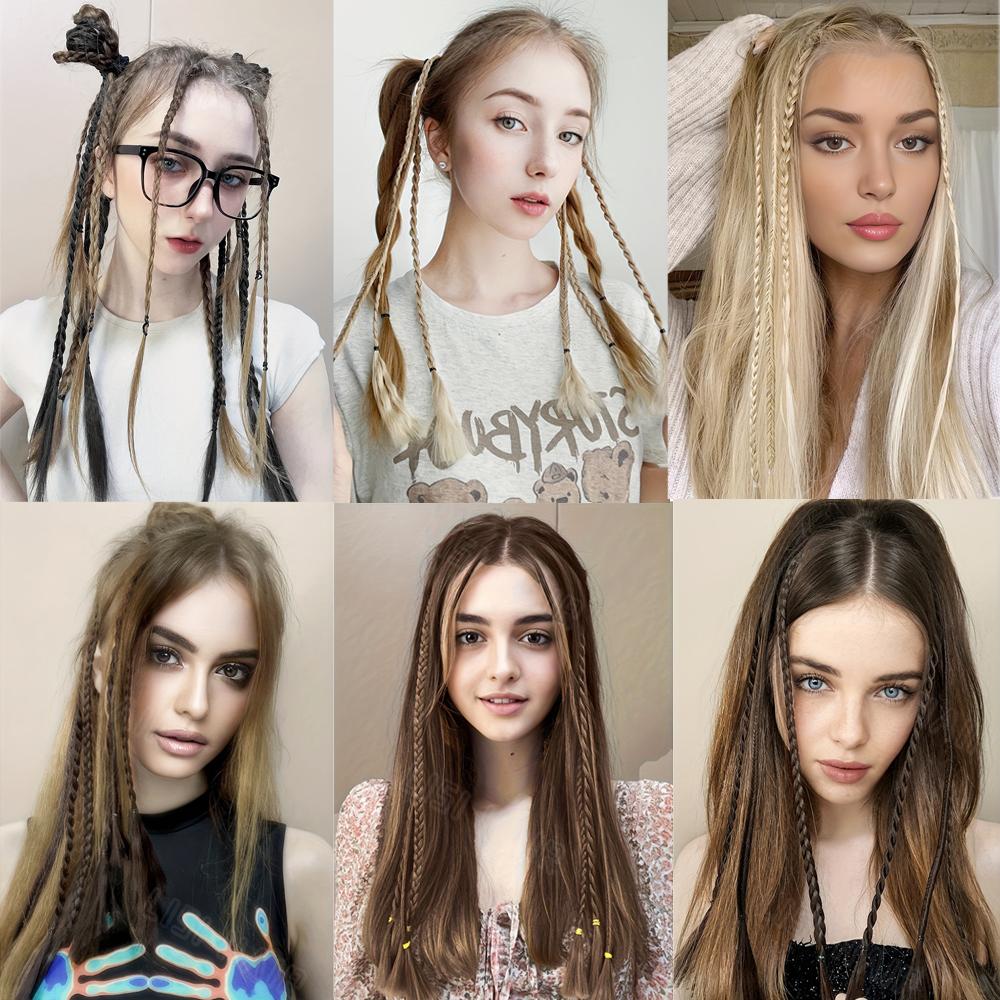 MISS WIG Braid Clip In Hair Extensions 2Pcs Braids Long Synthetic Ponytail Hairpieces Hair Clips Hair Accessories For Women Girls Daily Cosplay