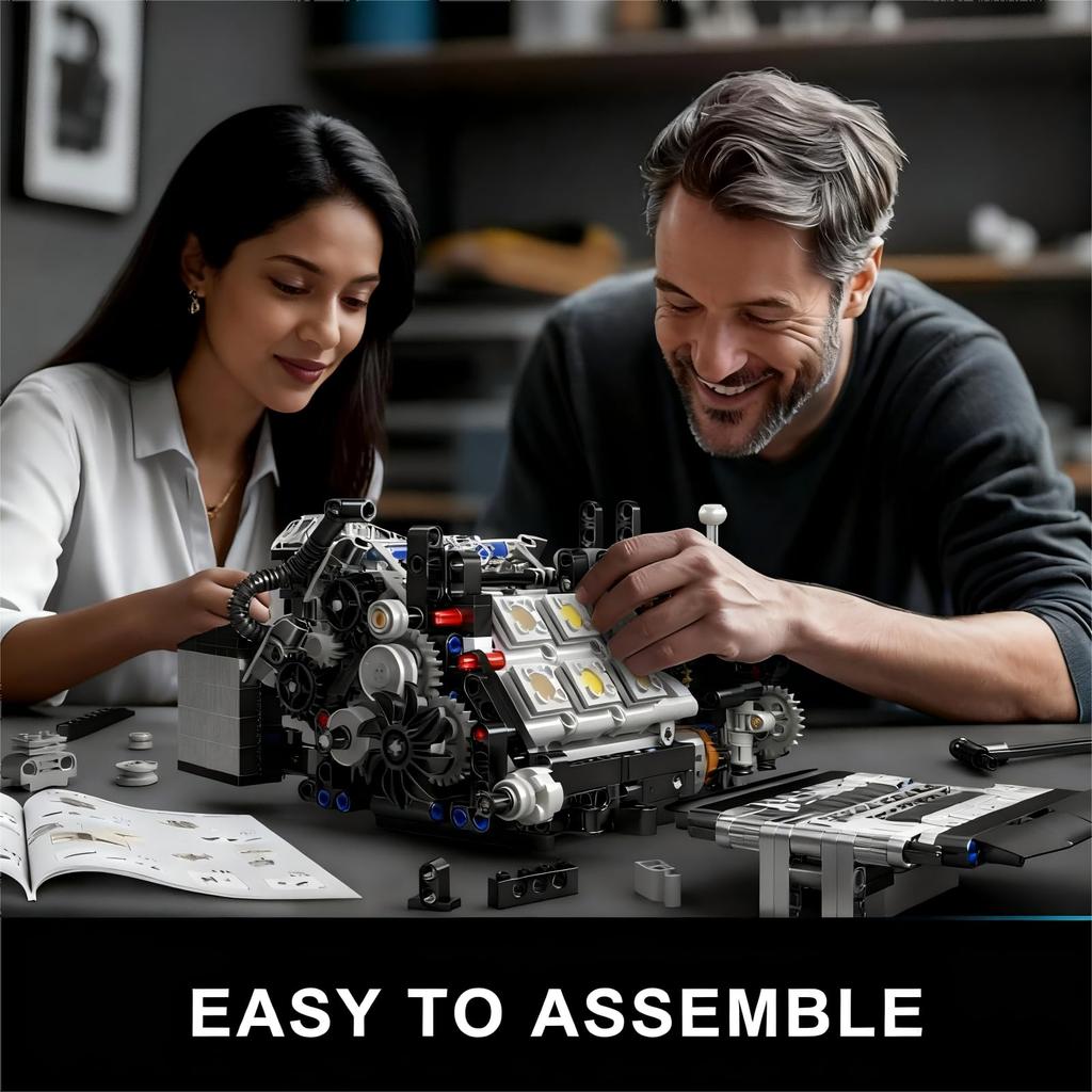 Mould King 10230 Модель двигателя W12, Модель-реплика двигателя бензинового автомобиля, STEM-игрушка для детей, взрослых, автолюбителей и коллекционеров (871 штука)