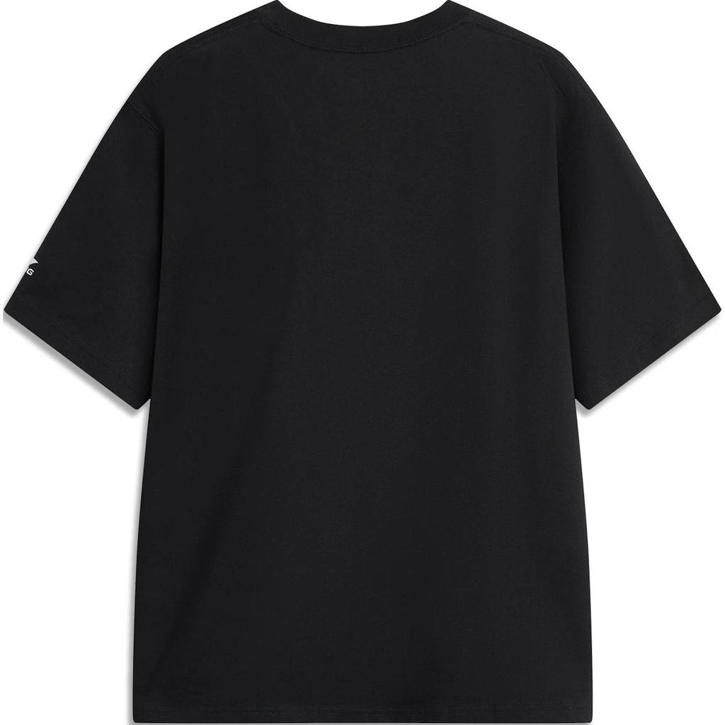 Li Ning Panda T Cartoon Anime Letter Round Neck Comfortable Breathable Loose Short Sleeve T-Shirt Unisex Tops Black AHSUF05-1
