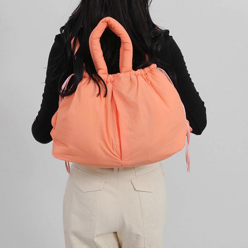 Women Simple Shoulder Bag Puffer Crossbody Bag Large Capacity Backpack Solid Color Messenger Bag for Daily Travel  White