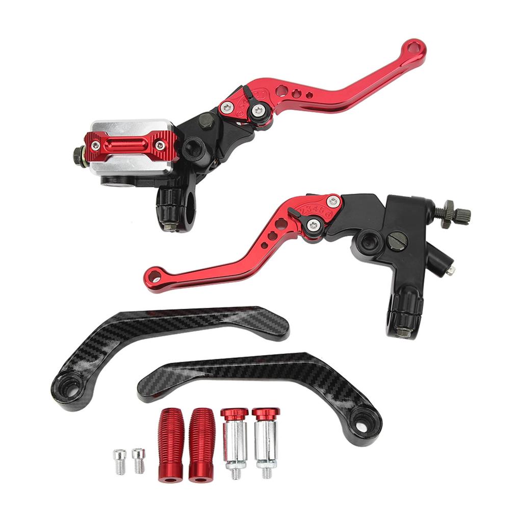 1 Pair 7 8in Brake Master Cylinder Lever Universal Motorcycle Handlebar Kit with Reservoir Carbon Fiber Hand Guard Red