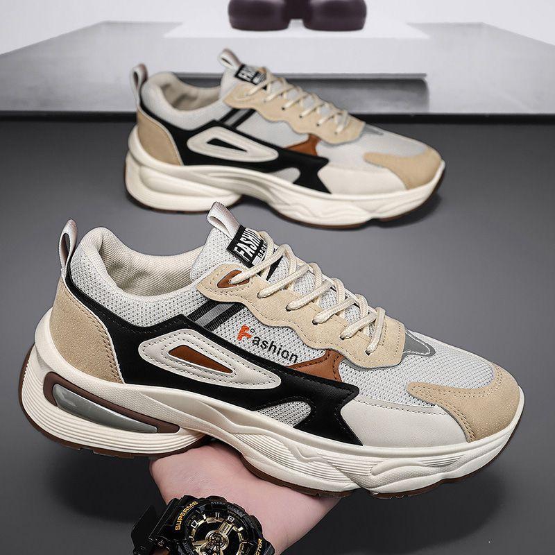 Весенняя мужская обувь Новая дышащая сетка Подростковая спортивная обувь Корейский стиль Универсальная толстая подошва Повседневная обувь для папы Трендовая обувь