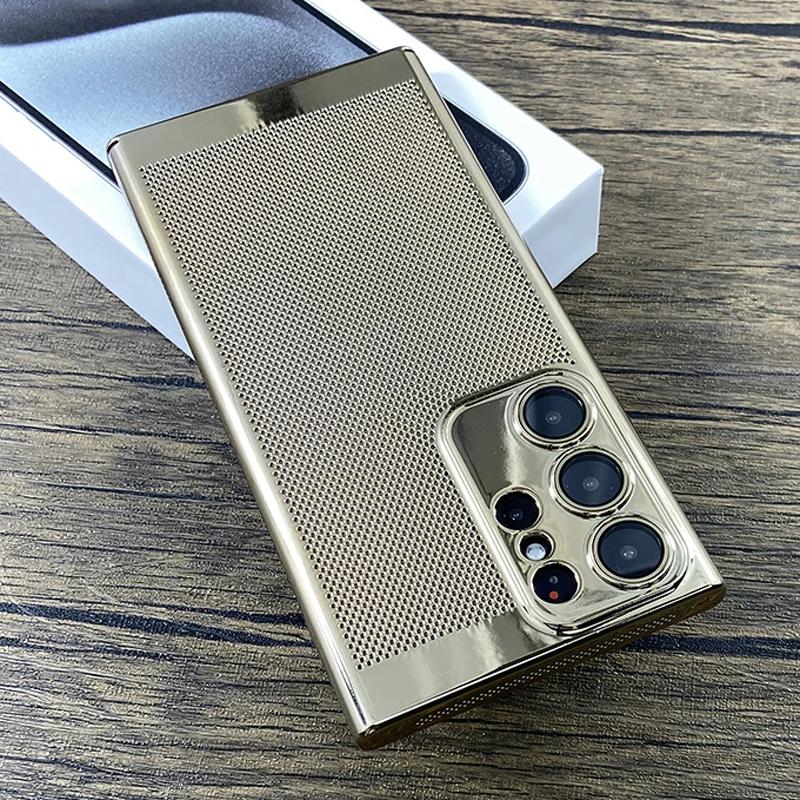Luxury Plating Breathable Heat Dissipation Mesh Cooling Case for Samsung S25 S24 S23 S22 S21 Ultra Plus Lens Protection Phone Cover