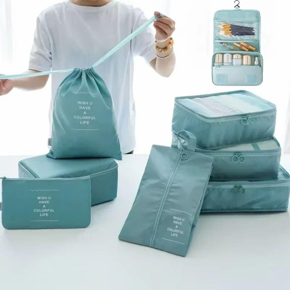 Набор из 8 складных дорожных органайзеров Водонепроницаемые Большой вместимости Упаковочные кубики для чемодана Разных размеров с ручкой Сумка-чехол для чемодана