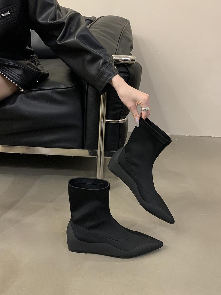 Модные женские ботильоны с острым носком, эластичные ботильоны 2024 года, новые поступления, туфли на танкетке черного цвета, высокие каблуки, модные туфли для вечеринок