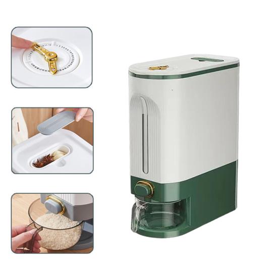 Rice Dispenser with Measuring Cup Large Capacity Clear Visible Airtight Flour Beans Cereal Grains Food Storage Container Kitchen Supplies