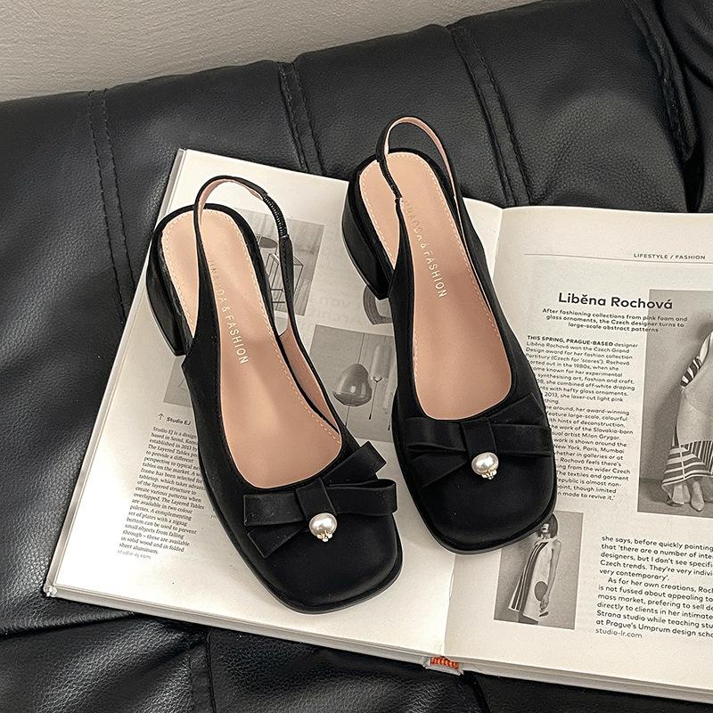 Красивые туфли на высоком каблуке, как у интернет-знаменитостей, лето 2025, новые женские туфли-лодочки с острым носом, металлической пряжкой, черные сандалии с закрытым носком