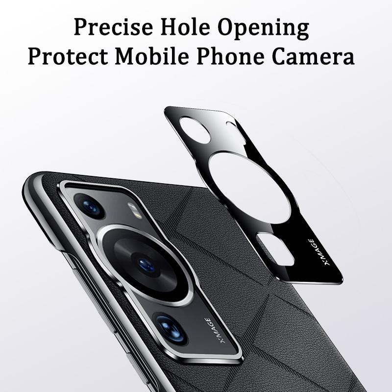 KEYSION Grid Pattern PU Leather Case for Huawei P60 P60 Pro Plating PC Camera Protection Phone Back Cover for Huawei P60 Pro