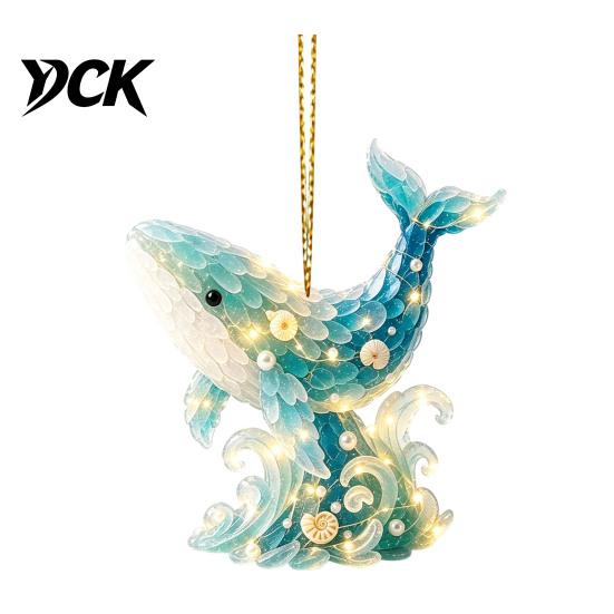 Handmade Style Christmas Decor Blue Glass House Hanging Ornament, Acrylic Double Side Thoughtful Gift Ideas Printed Tree Pendant, Festive Holiday Home