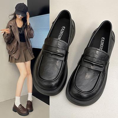 Коричневые женские туфли на платформе, весенне-осенние, маленькие кожаные туфли для jk-формы, в колледжском британском стиле, туфли-лодочки Мэри Джейн, однотонные, для ношения с юбкой