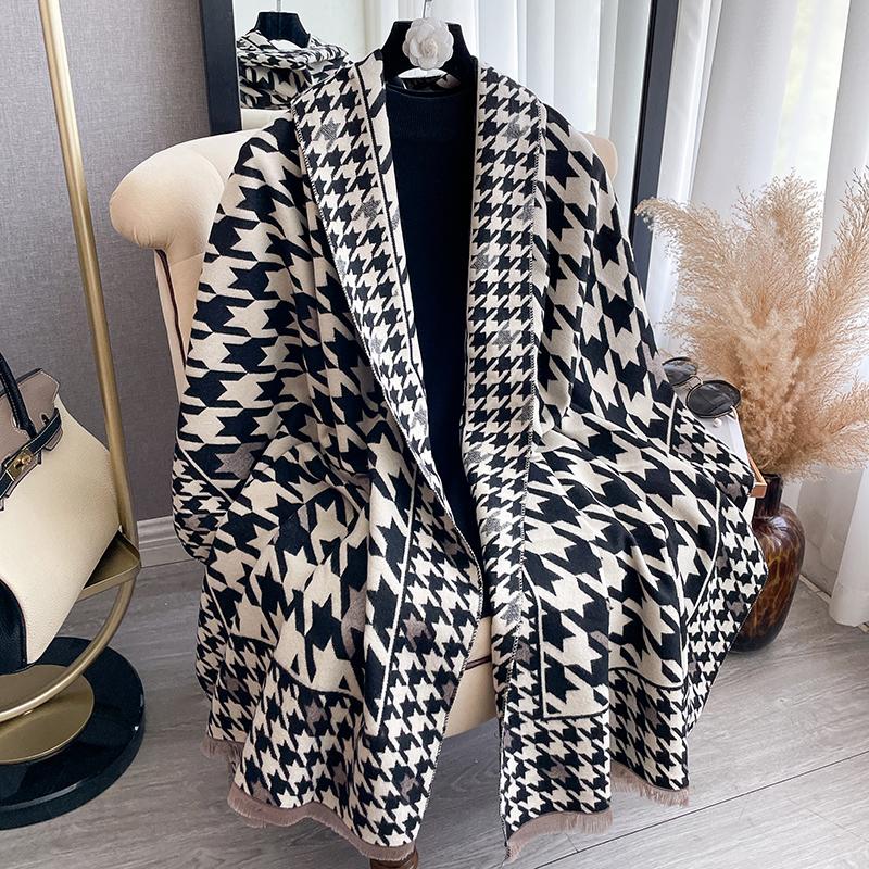 New Luxury Winter Two-Sided Cashmere Feel Jacquard Scarves High Quality Women Warm Thicken Wrap Shawl Ladies Pashmina Scarf