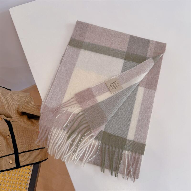 High Quality 100% Wool Scarf Men Female Fashion Classic Soft Cashmere Muffler Women Warm Thermal Shawl Outside Autumn Winter Men