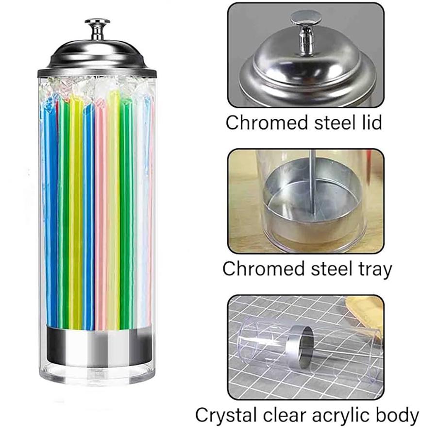 Прозрачный пластиковый диспенсер-держатель для соломинок с крышкой из нержавеющей стали для стандартных соломинок Прозрачный органайзер для соломинок Кухонные принадлежности