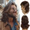 Synthetic Natural Brown Wig Long Curly Hair for Men Daily Use Layered Wig with Bangs Gift Outfits Costume Party Wigs