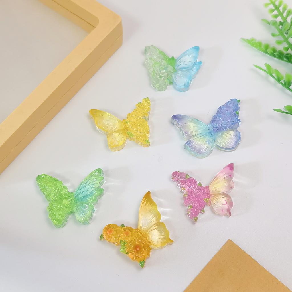 100pcs Mixed Gradient Mini Butterfly Slime Charms Flat Back Resin Cabochons for Jewelry Making DIY Hair Bows Center