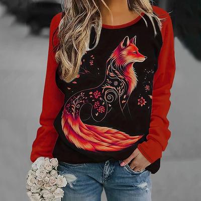 Женские новые топы 2024 года, модные толстовки с принтом 3D Fox, толстовки с длинными рукавами, рубашки, уличная одежда осень-зима, женская одежда